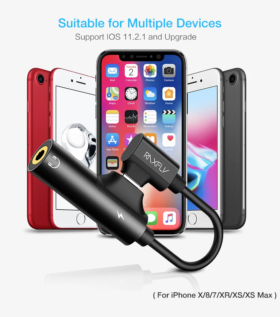 RAXFLY 2в1 зарядный аудио адаптер для iPhone 7 8 X XS MAX USB до 3,5 мм конвертер для iPhone X XS Max 3,5 Jack разветвитель зарядки