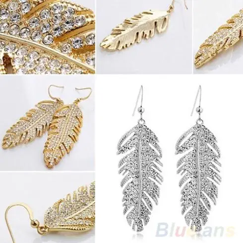 Женские серьги-подвески из сплава в стиле бохо со стразами и перьями 1P4R |