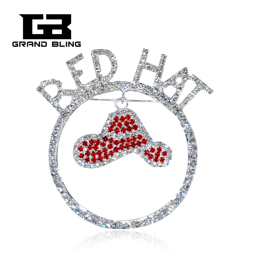 

Red Hat Theme Brooch Pin with Rhinestone Red Hat Charm
