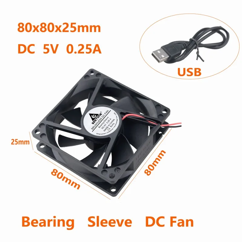 Gdstime 8025 DC 5V USB разъем ПК чехол Вентилятор 80x80x25 мм 80 x 25 вентилятор охлаждения ЦП 8 см