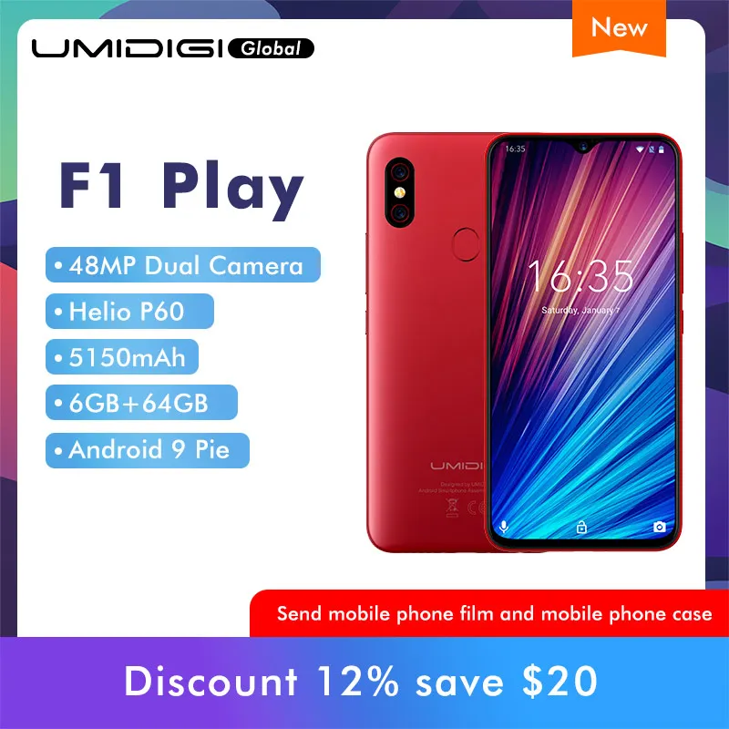 UMIDIGI F1 Play Android 9 0 6 ГБ ОЗУ 64 Гб ПЗУ 48мп + 8МП 16Мп камеры 5150 мАч 3 &quotFHD Helio P60 глобальная