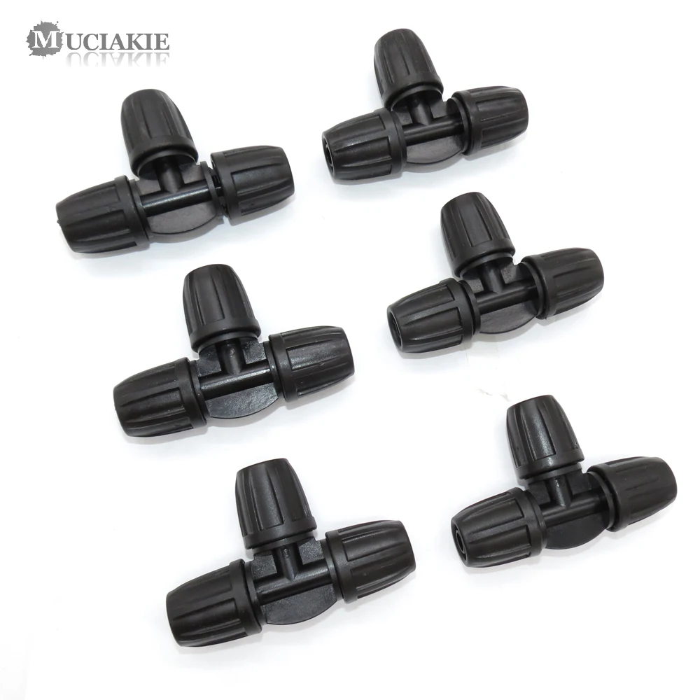 MUCIAKIE 5PCS Garden Hose Tee Water Connector with Lock for 8/11mm Hose Water Splitter 3/8'' Tubing Barb Connector Equal Adaptor