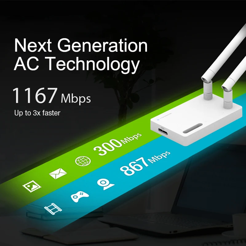 TOTOLINK A2000UA AC1200 USB Dual Band Беспроводной Wi Fi сетевой адаптер с 2 * 5dBi внешние съемные