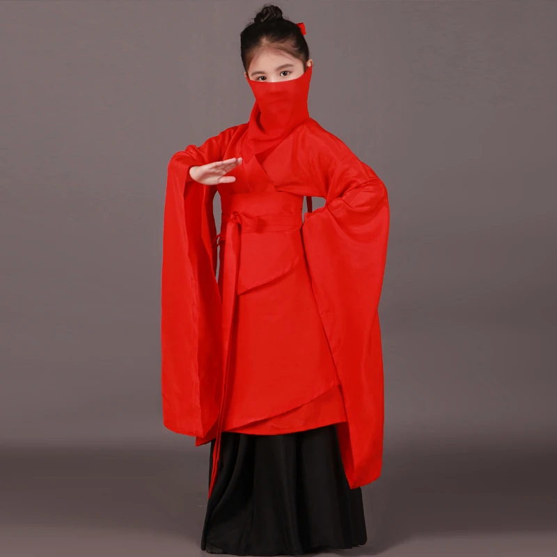 

6 PCS Child Chinese Traditional Costume Red Girl Hanfu Clothing Big Sleeve Chinese Folk Costume Ancient Tang Dynasty Clothing 89