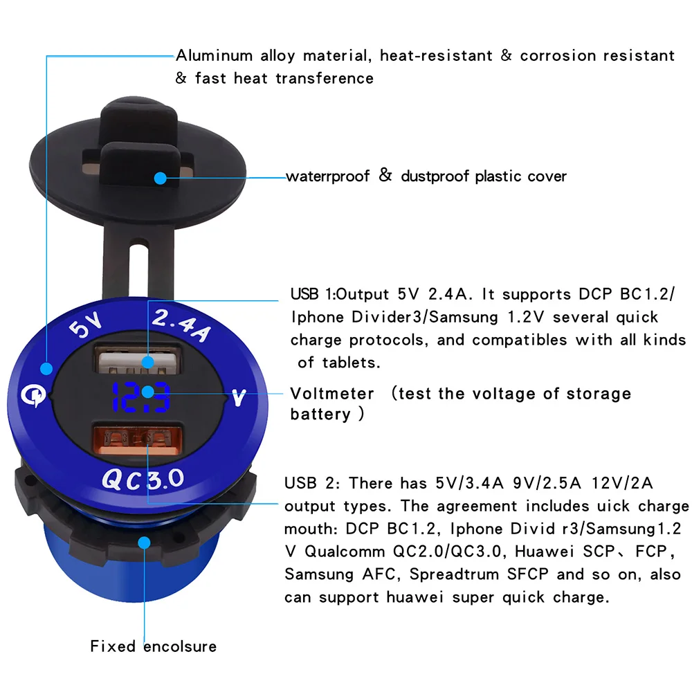 Qucik Charge QC 3 0 12 24V двойной USB автомобильный мотоцикл прикуриватель зарядное