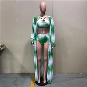 Green Модный Зеленый пляжный сексуальный купальник из 3 частей женские наборы купальный костюм женский купальник с высокой талией пуш-ап бикини комплект - Цвет: Green