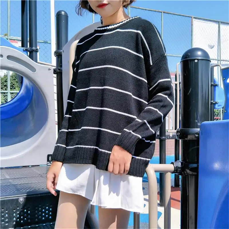 Women's Casual Sweaters Japanese Harajuku Ulzzang Winter Striped Loose Sweater Female Korean Kawaii Cute Clothing For Women | Женская