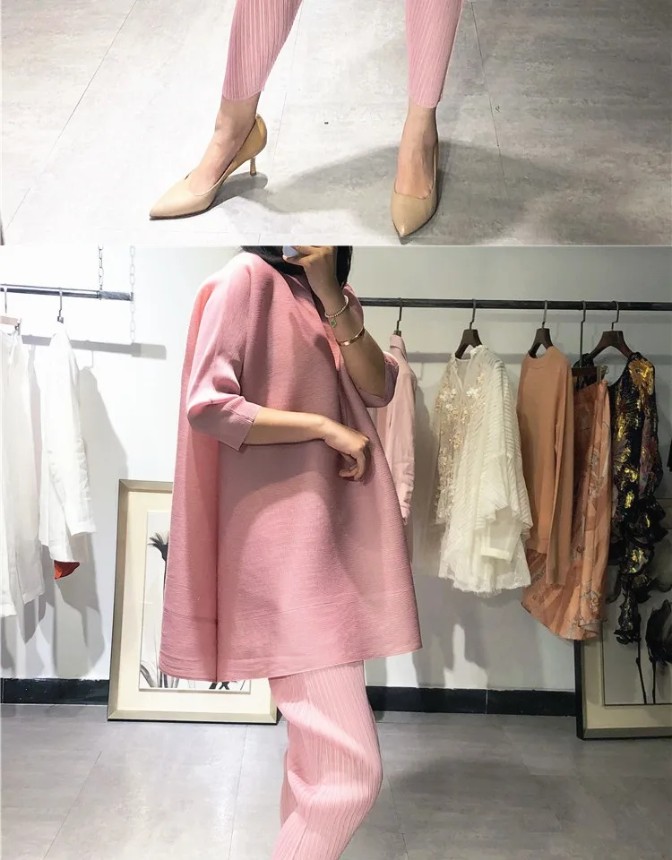 Changpleat весенне-летние женские комплекты из двух предметов Miyak плиссированные дизайн свободные большой Размеры однотонные женские костюмы мода прилива
