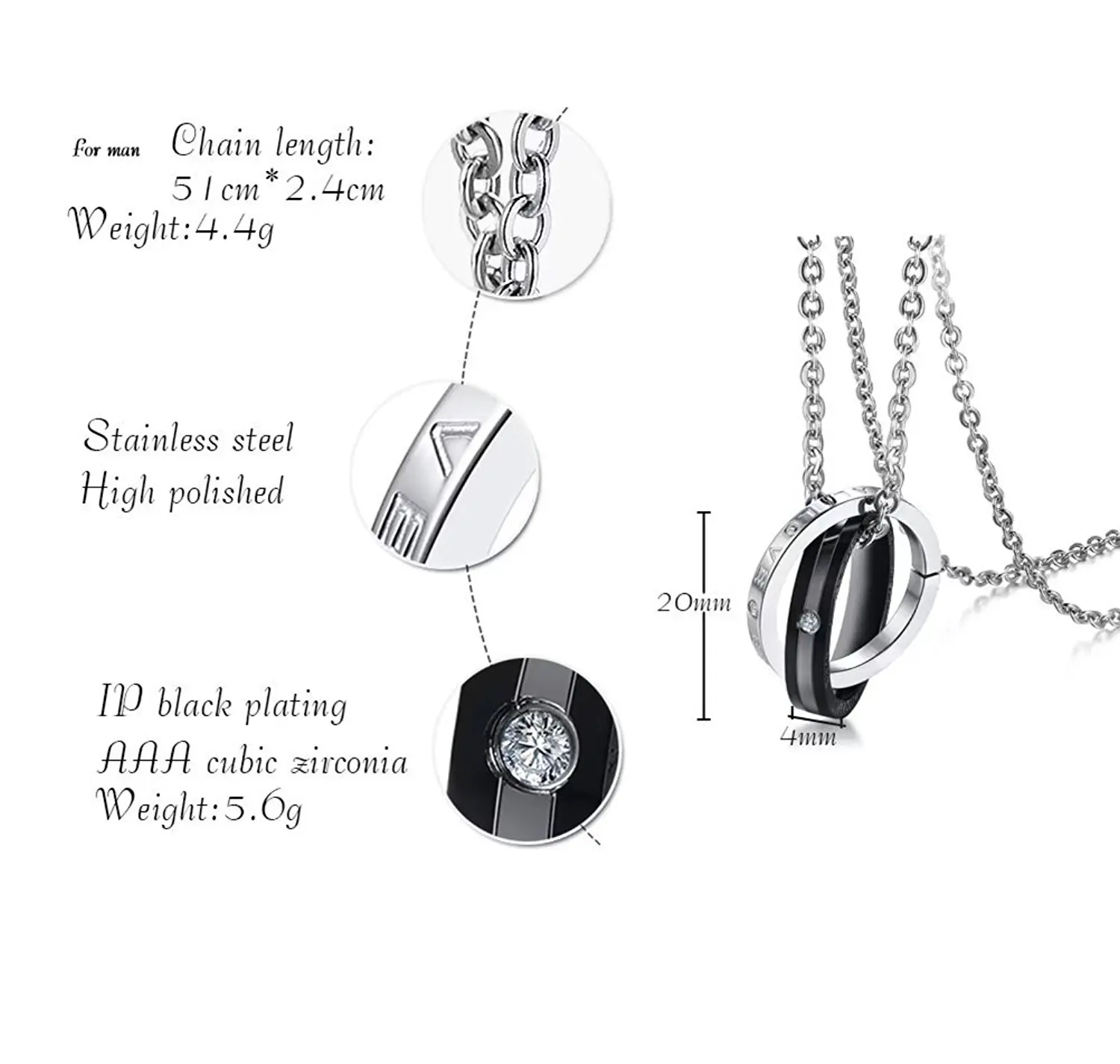 1 Pair Titanium Stainless Steel Eternal Love Circles Pendant Necklace For Him BF Her Gf Great Gifts | Украшения и аксессуары