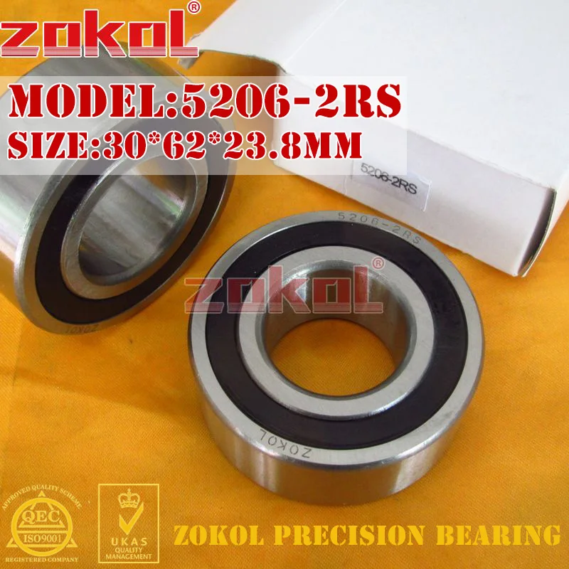 Подшипник ZOKOL 5206 2RS 3206 2RZ (3056206) осевой радиально упорный шарикоподшипник 30*62*23 8 мм| |