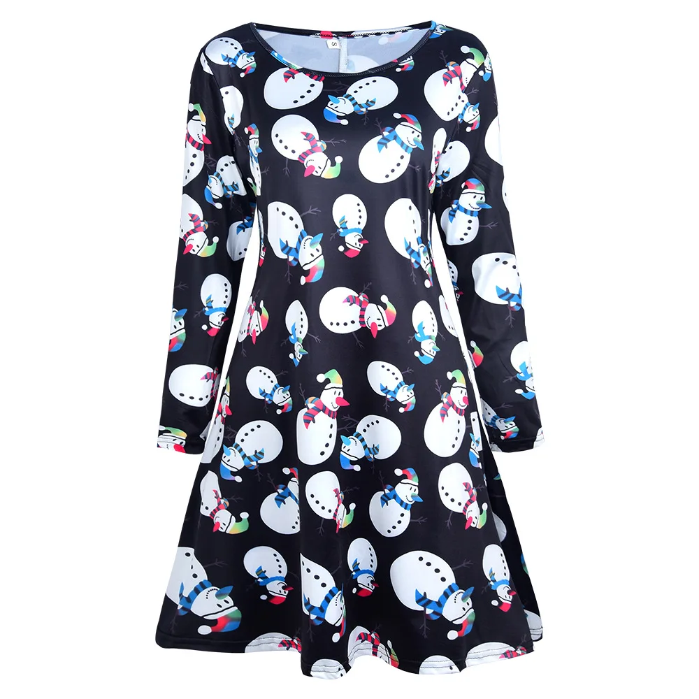 

Large Size S-3XL Print Dress For Women 2018 Autumn Christmas Santa Claus Cartoon Dresses Long Sleeve Casual A-Line Party Dresses