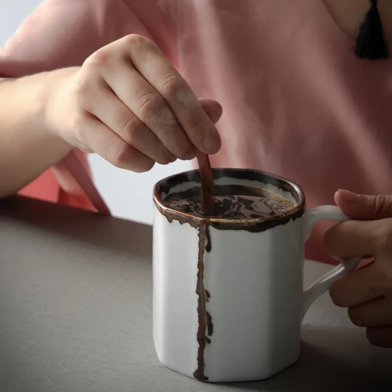 

340ml Jingdezhen Ceramic Coarse Pottery Coffee Cup Breakfast Milk Cups Vintage Home Decor Crafts Office Water Drinkware Tea Mugs