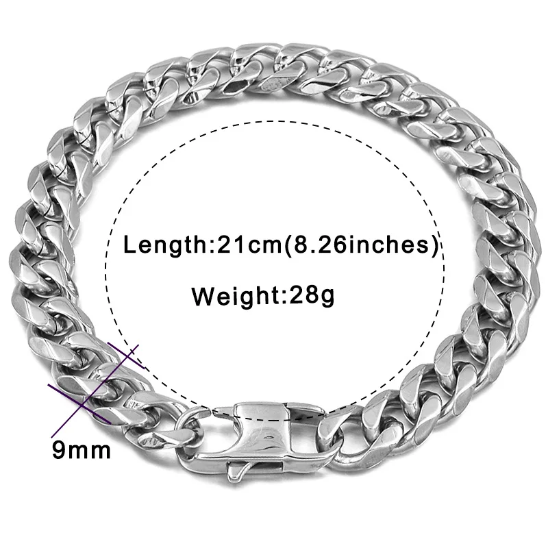9mm silver color Moorvan ювелирный мужской браслет, кубинские звенья и цепи, браслет из нержавеющей стали для браслета, мужской аксессуар, B284 - Окраска металла: 9mm silver color