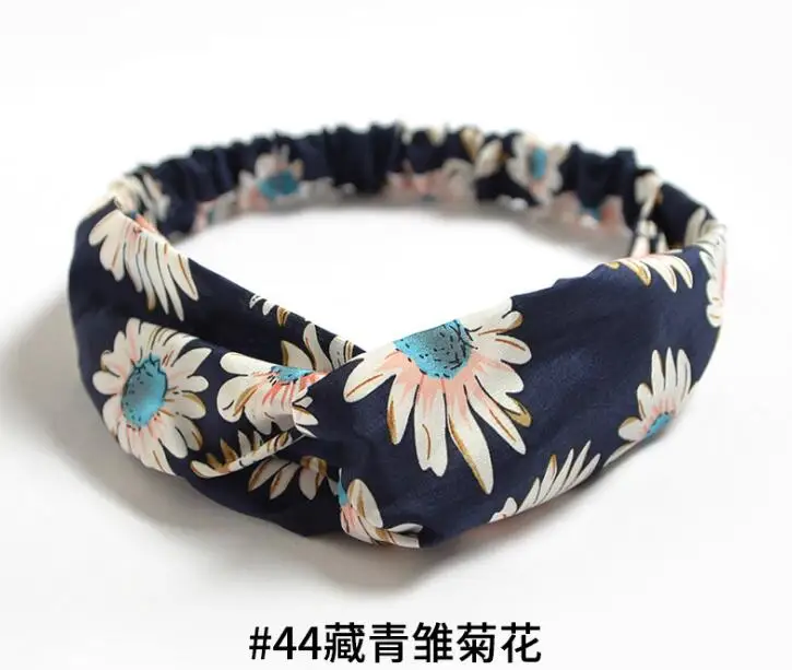 B-Navy blue flower Женская повязка на голову, резинки для волос, аксессуары для женщин, девочек, эластичная чалма, повязка на голову, повязка на голову, полосатый головной убор, W276 - Цвет: B-Navy blue flower