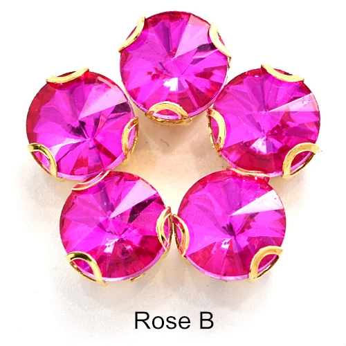 Rose B Круглый Rivoli, украшенные разноцветными кристаллами Стекло пришить стразы с D коготь с украшением в виде кристаллов круглый пришить коготь стразы для свадебное платье B3746 - Цвет: Rose B