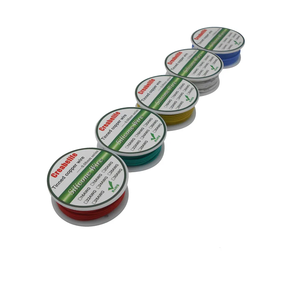 

50m 26 AWG Flexible Silicone Wire 5 Colors RC Cable Line With Spool Package 1 / Package 2 Tinned Copper Wire Electrical Wire