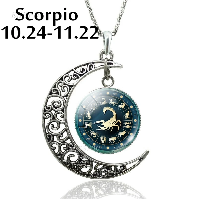 Scorpio 12 знаков зодиака созвездий полумесяц Кулон Цепочки и ожерелья астрологические ювелирные изделия, подарок на день Святого Валентина, подарок на день рождения для подруги - Окраска металла: Scorpio