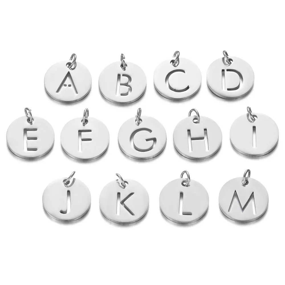 

12mm Round A-Z Initials Pendant 316L Stainless Steel Letter Charms Fashion Name Pendants for Making DIY Necklace 10pcs/lot