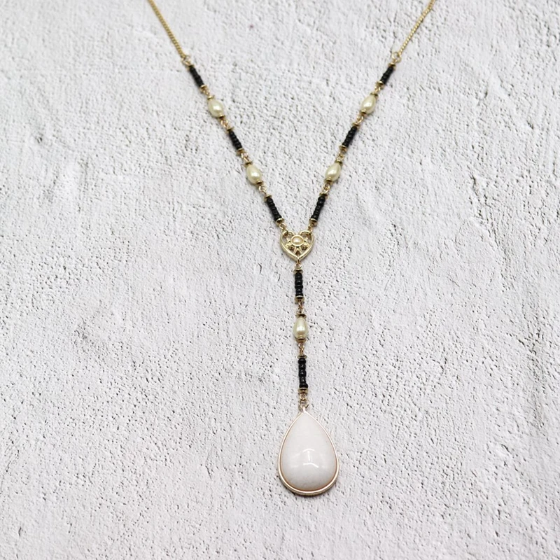 Женское колье с жемчужными бусинами Y-образным белым камнем в форме сердца 2017 |