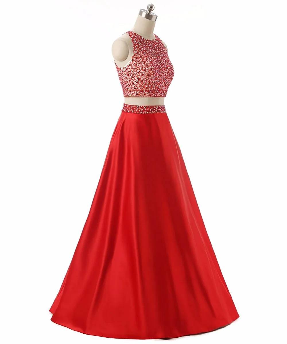 Женское атласное платье двойка Длинный топ с открытой спиной и бисером в пол для