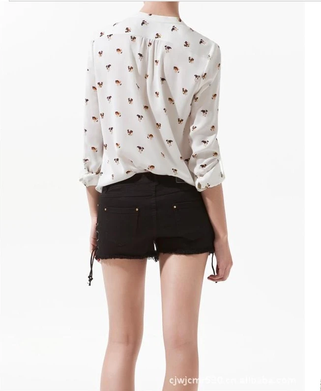 new arrived 2014 Animal pattern printed v-neck loose chiffon long sleeve shirts women white blouses free shipping size S M L |