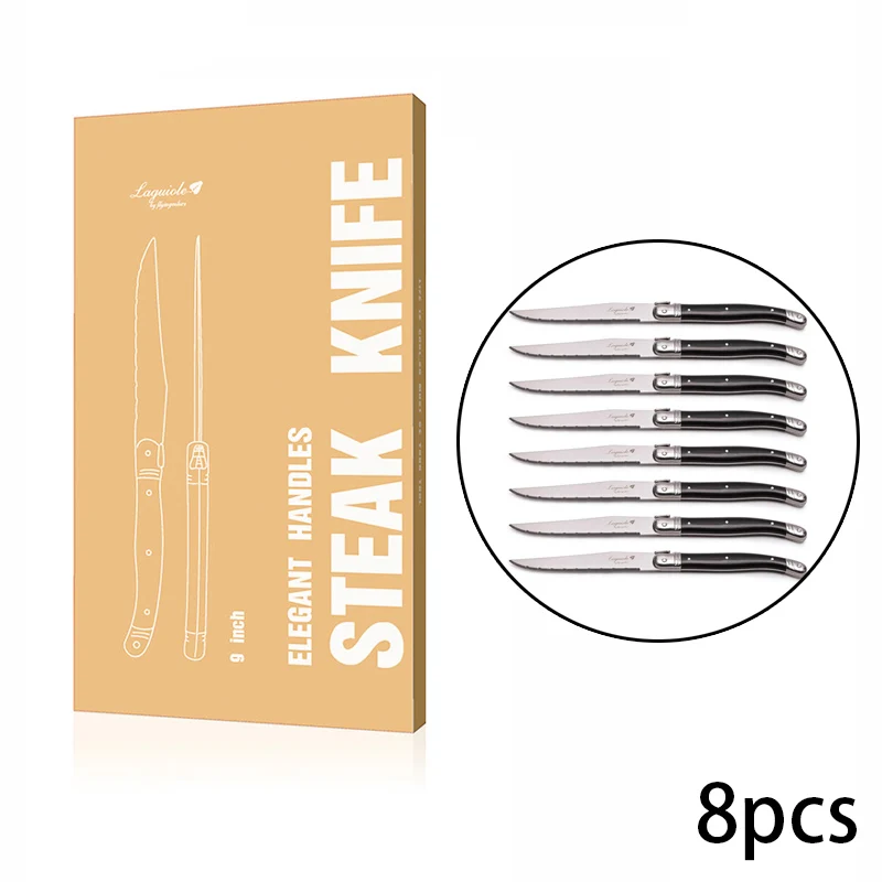 6 pcs knives in box " Laguiole ножей для стейка Нержавеющая сталь ужин Ножи из двух вещей черно-столовые приборы Кухня столовые принадлежности Комплектная посуда Ресторан Бар 6/810 шт - Цвет: 6 pcs knives in box