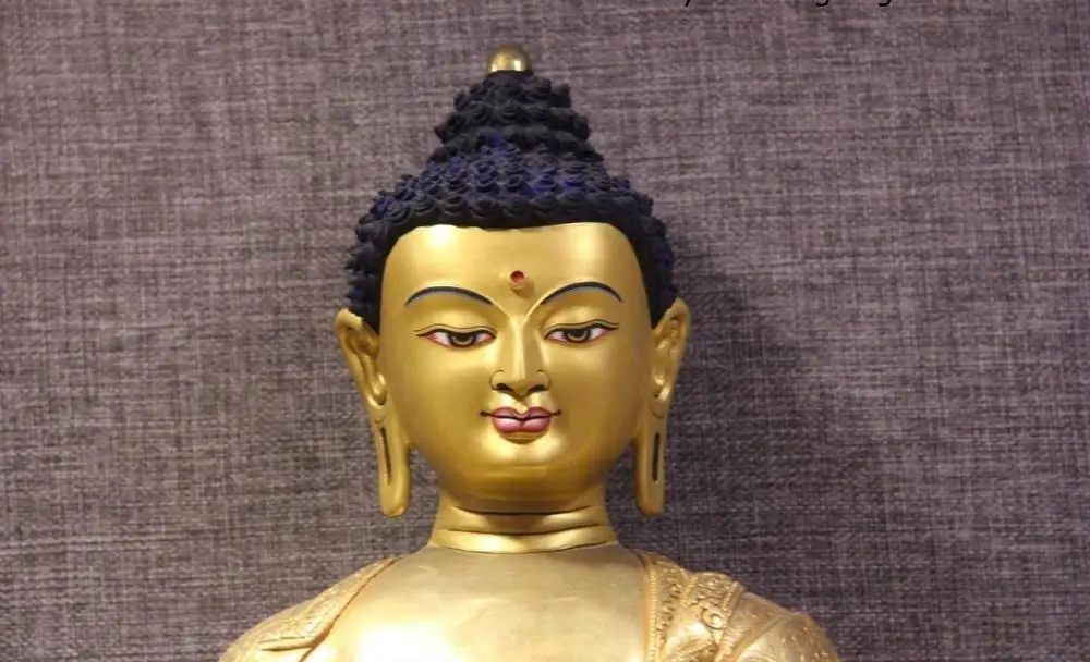 21 China Buddhism Copper 24K Gold Gilt RuLai Sakyamuni shakyamuni buddha Statue | Дом и сад