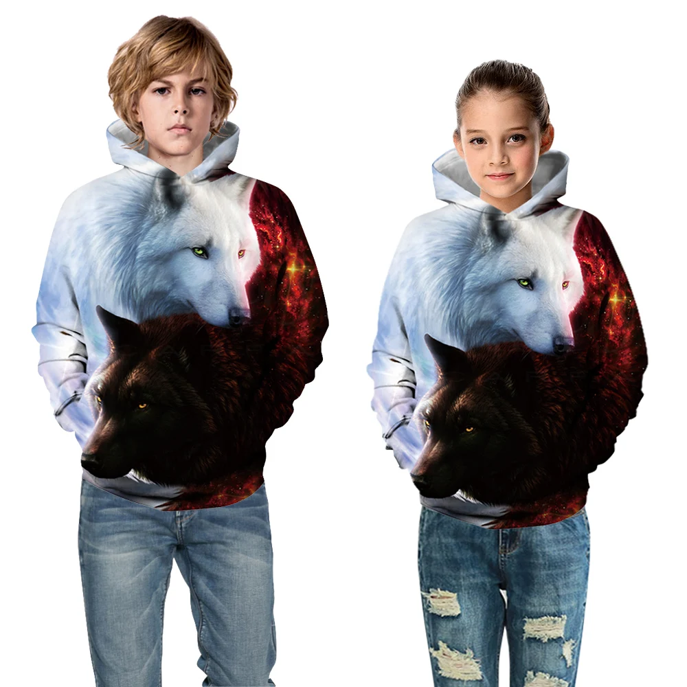 

Children Hooded Long Sleeve 3D Digital Print Ice and Fire Wolf Pullover Hoodies Casual Fashion Boys and Girls 3D Hoodies