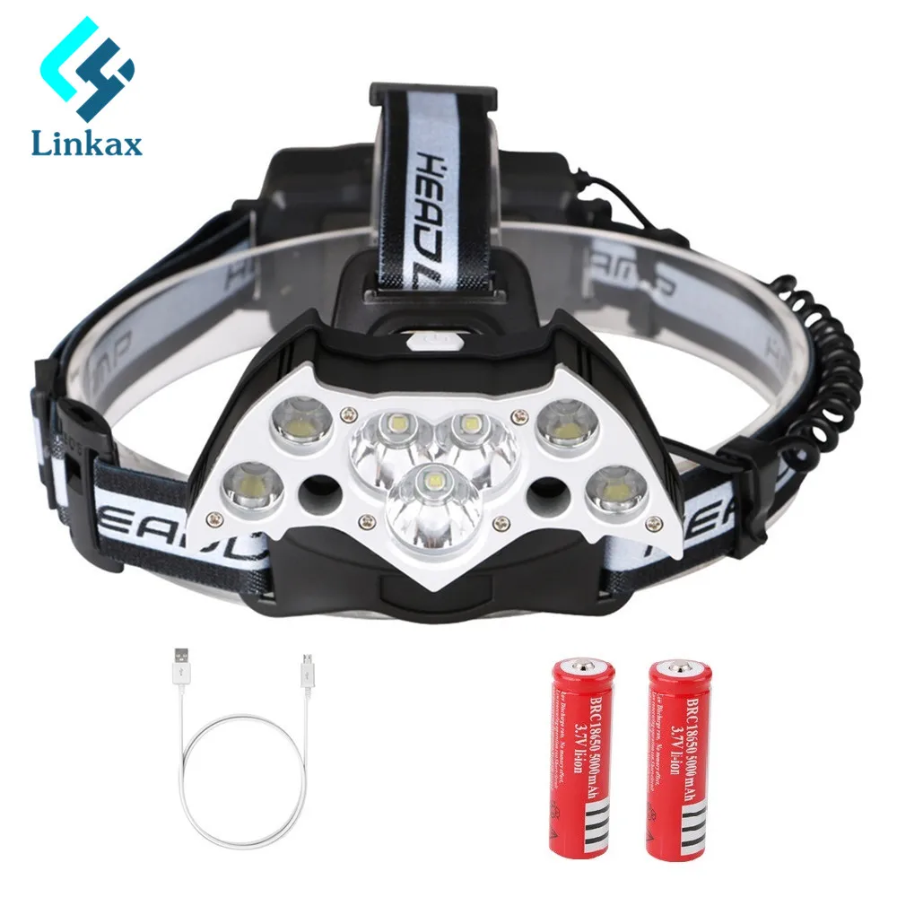 Новейший 3 * CREE XML T6 LED + 2 XPE светодиодный налобный фонарь белый/красный свет USB