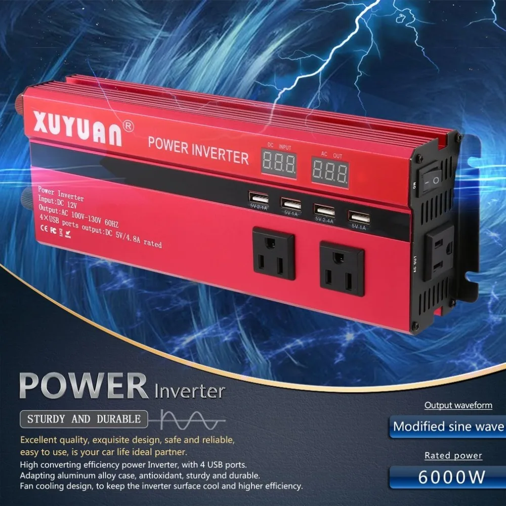 Профессиональный 6000 Вт Мощность инвертор DC 12V к переменному току 110V Светодиодный Дисплей автомобиля синусоида преобразователь для бытовых Приспособления