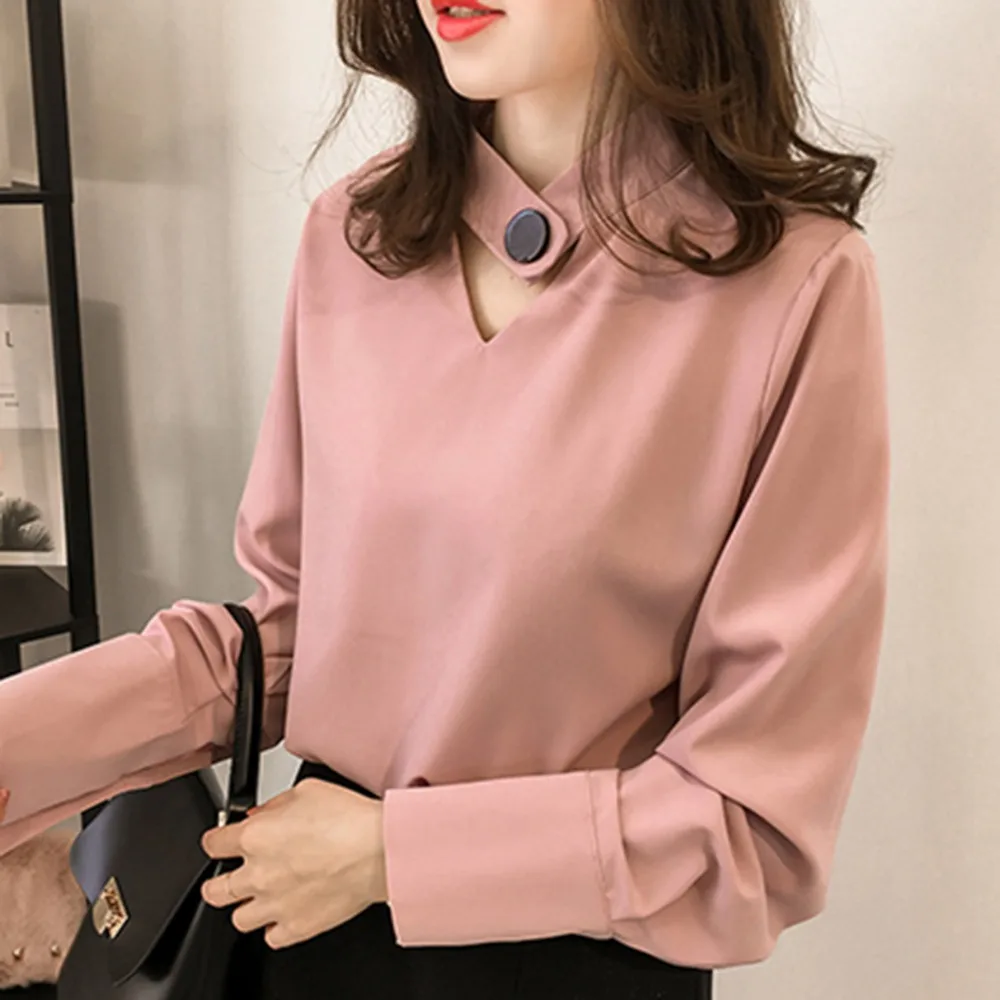 Женская блузка с v образным вырезом Повседневная Свободная офисная рубашка