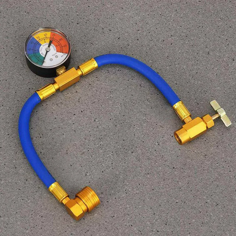 

Автомобильный заряжаемый измерительный шланг R134a, можно нажать с манометром, прочная A/C зарядная труба для хладагента, Стайлинг автомобиля