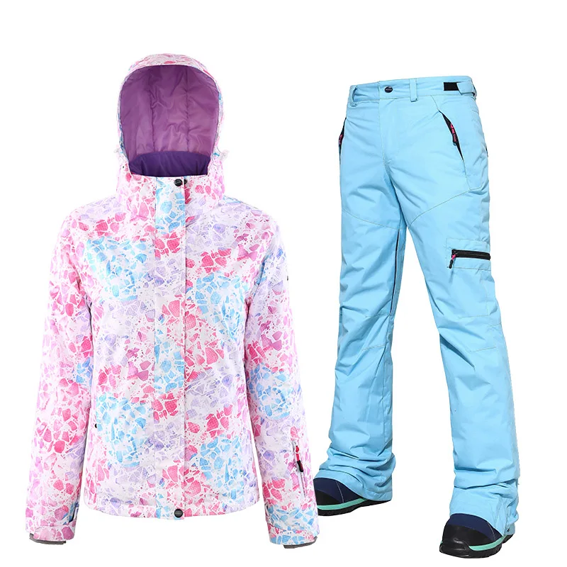 Jacket and blue SEARIPE лыжный костюм женские зимние сноубордические костюмы водонепроницаемые женские лыжные куртки дышащие зимние штаны-30 градусов лыжное пальто - Цвет: Jacket and blue