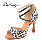 Женские танцевальные туфли из искусственной кожи, с леопардовым принтом