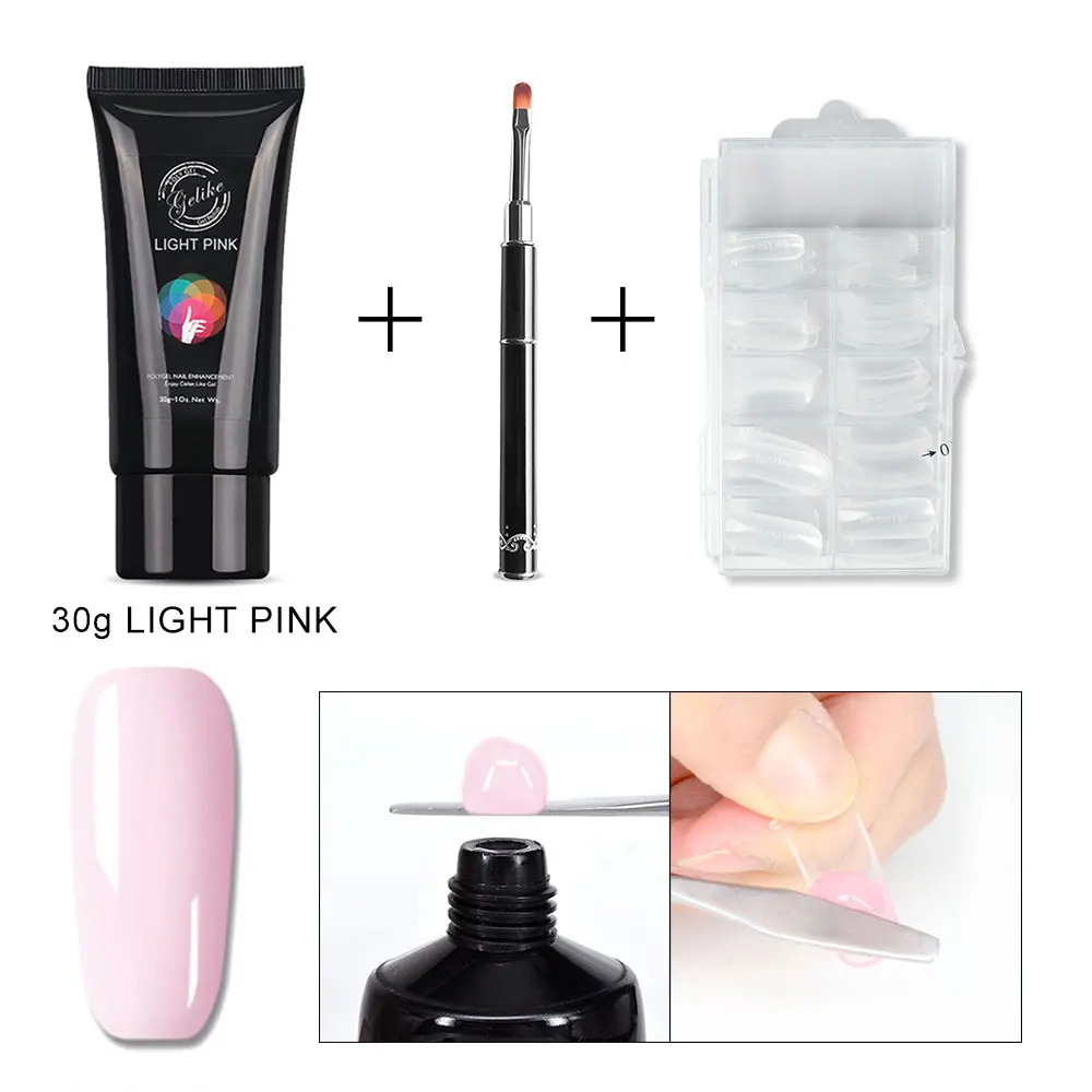 30g light pink set Glike 30 мл тюбик прозрачный гель для защиты от УФ лучей здание чистый цвет ногтей салон маникюр наращивание советы ногтей поли гель Bulider - Цвет: 30g light pink set