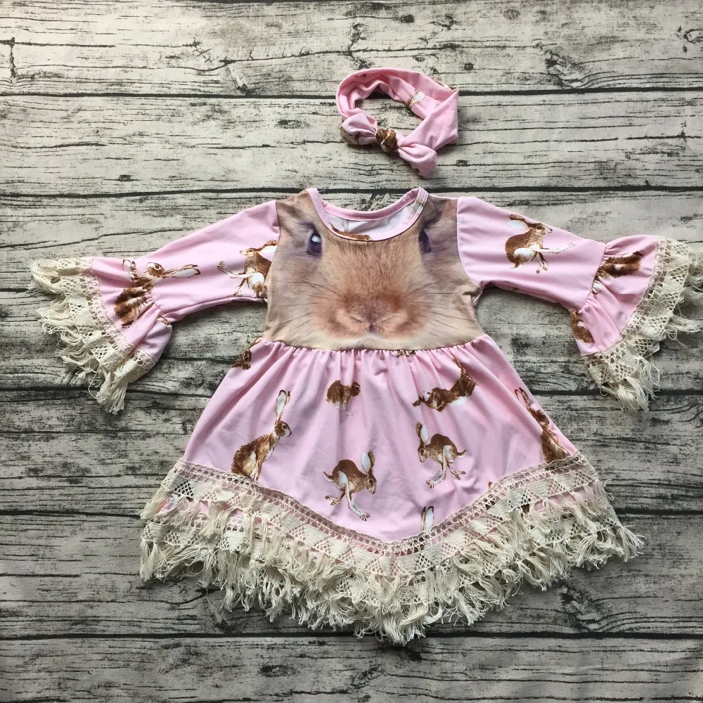 2020 new free shipping baby girls Easter bunny dress lace long sleeve with matching headband set | Детская одежда и обувь