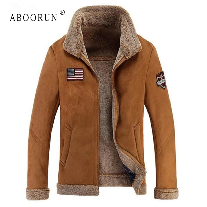 Куртка бомбер ABOORUN с флагом США мужские модные замшевые кожаные куртки зимние