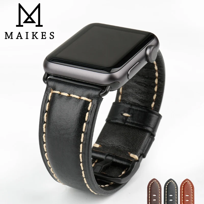 Ремешок MAIKES из натуральной кожи для Apple Watch Аксессуары часов 44 мм 40 iWatch Band 42 38 Series 4