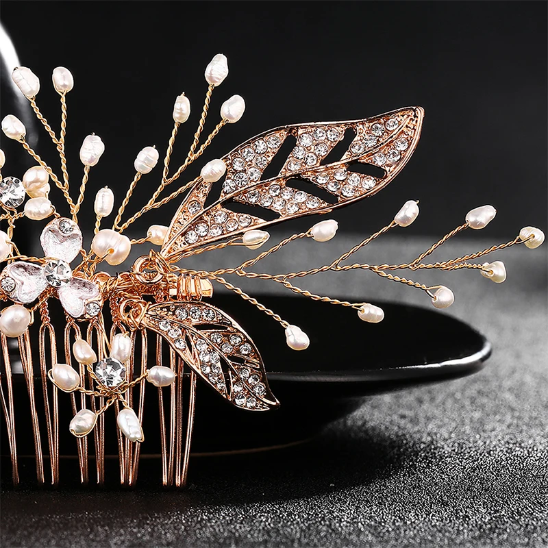 Гребень для волос с пресноводными жемчужинами и кристаллами|Украшения волос| |