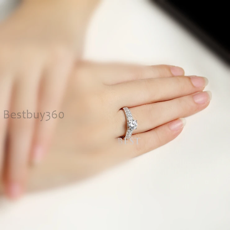 0.8ct 4 сохатый твердые серебряное кольцо искусственный принцесса sona алмаз
