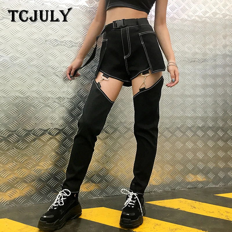 Женские штаны шаровары TCJULY модные повседневные со съемной металлической пряжкой