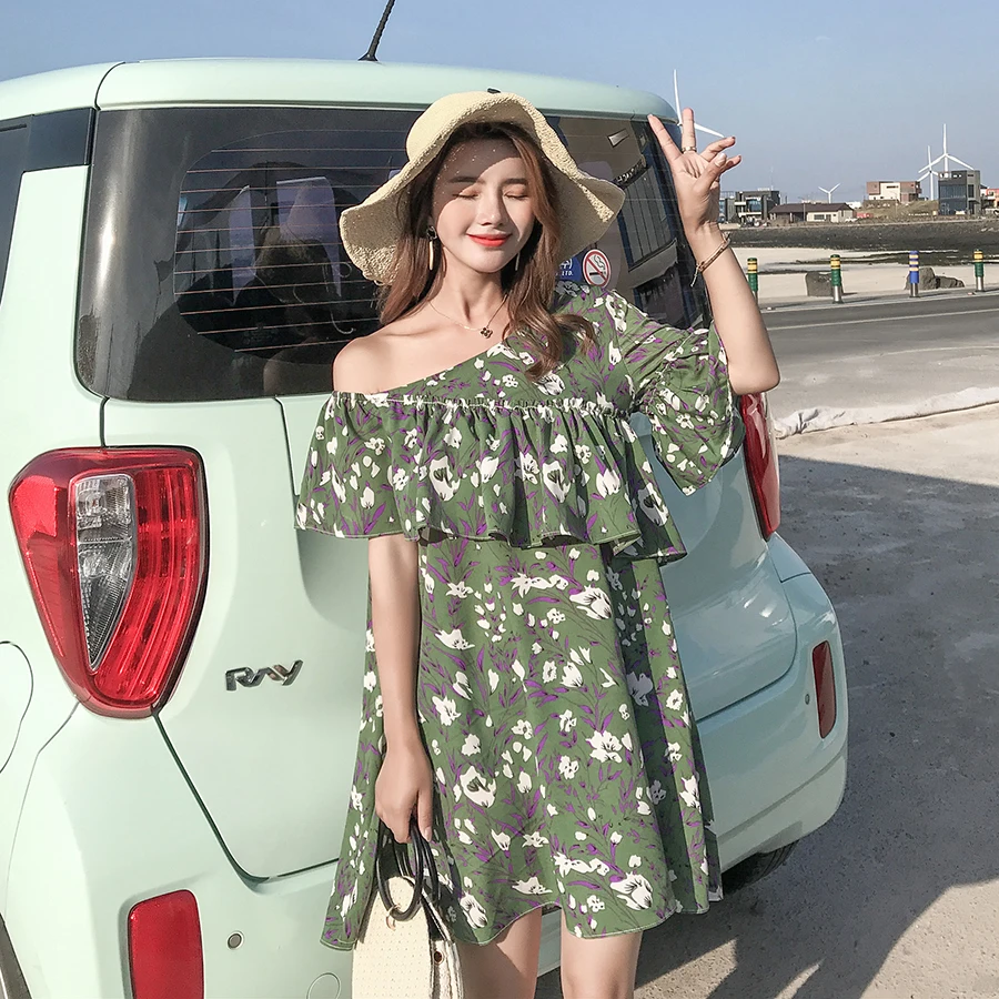 Plus size Summer Floral Chiffon Dress Boho 2018 Elegant Women club Mini Dresses Party Sexy Off Shoulder Sundress Beach Vestidos | Женская
