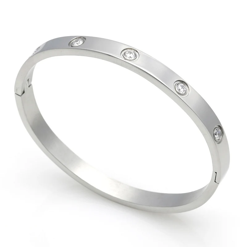Женский браслет с пряжкой из титановой стали белыми фианитами|bangle brand|bangle