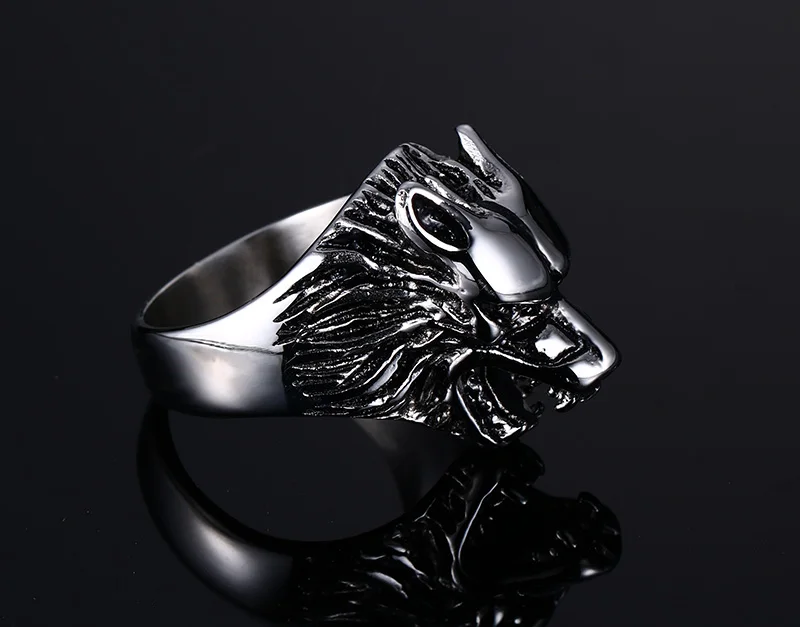 

Vnox Wolf Head Ring Men Stainless Steel Metal Not Fade Cool Boy Party Jewelry