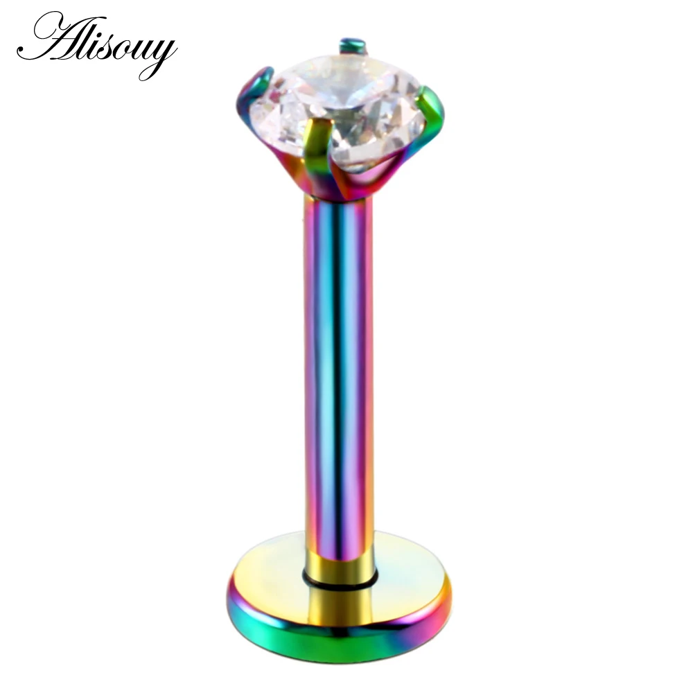 Colorful Clear Alisouy 1 шт. 16G 6/8 мм круглый прозрачный камень пирсинг Лабрет Спиральные серьги пирсинг плоский нос кольцо Козелка хряща пирсинг - Окраска металла: Colorful Clear