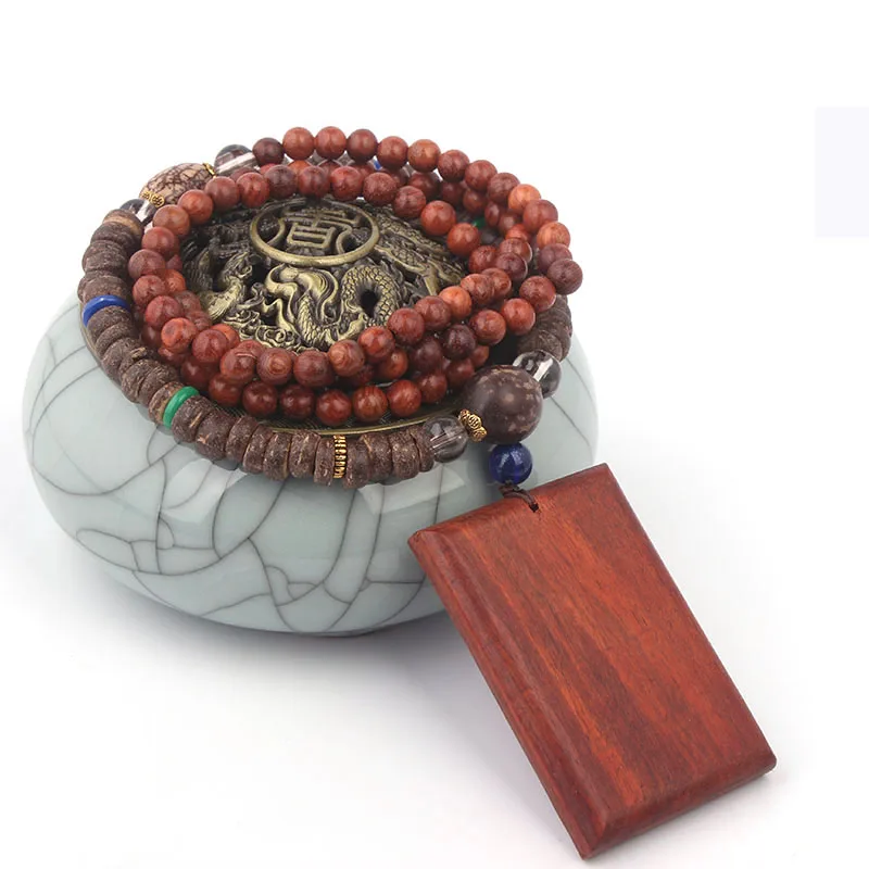 Модное квадратное этническое ожерелье из массива дерева черного цвета длинное