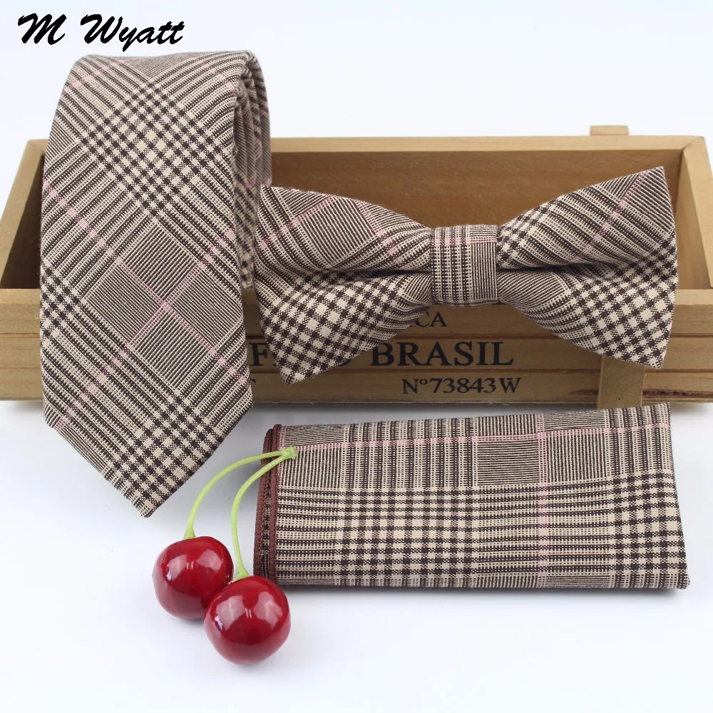 Mens Cotton Designer Skinny Striped Tie Bowtie Pocket Square Necktie Butterfly Handkerchief  Ties Set Lots