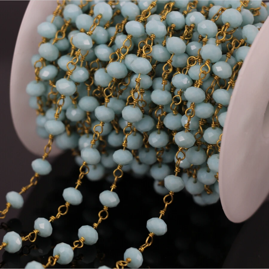 5 метров светло-голубой граненый стеклянный бисер четки стиль цепи Амазонит Rondelle