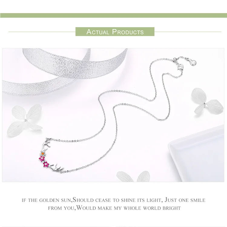 WOSTU, дизайн, ожерелье с подвеской в виде цветка оленя, s 925 пробы, серебряная Длинная цепочка для женщин, ожерелье, серебряное модное ювелирное изделие FNN034