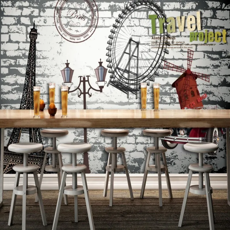 Dropship Colomac Retro Wallpapers Ferris Wheel Eiffel Tower Bedroom Wall Papers Vintage Wallpaper Mural Papel De Parede 3d | Обустройство